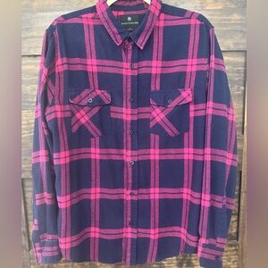 Shouthouse Men's Pink & Blue Plaid Flannel Shirt